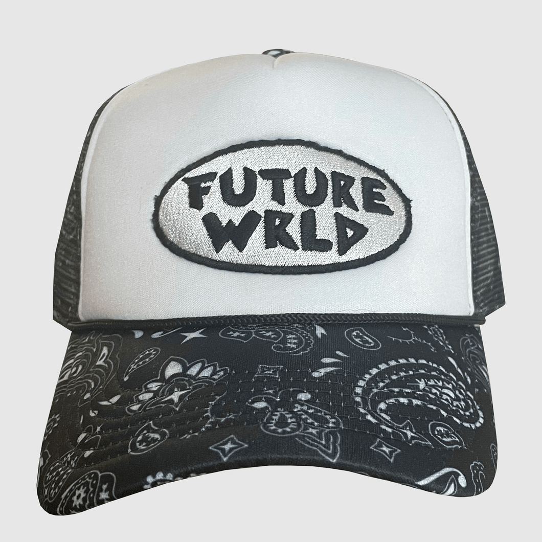 Black/White Bandana Print Trucker Hat